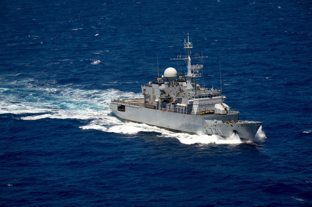 Forty Ships and Submarines Steam in Close Formation During RIMPAC - FS Prairial (F 731)