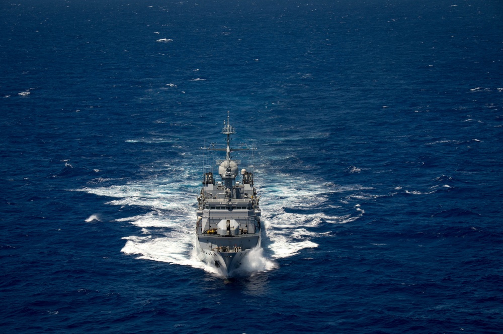 Forty Ships and Submarines Steam in Close Formation During RIMPAC - FS Prairial (F 731)