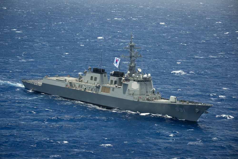 Forty Ships and Submarines Steam in Close Formation During RIMPAC - ROKS Sejong the Great (DDG 991)