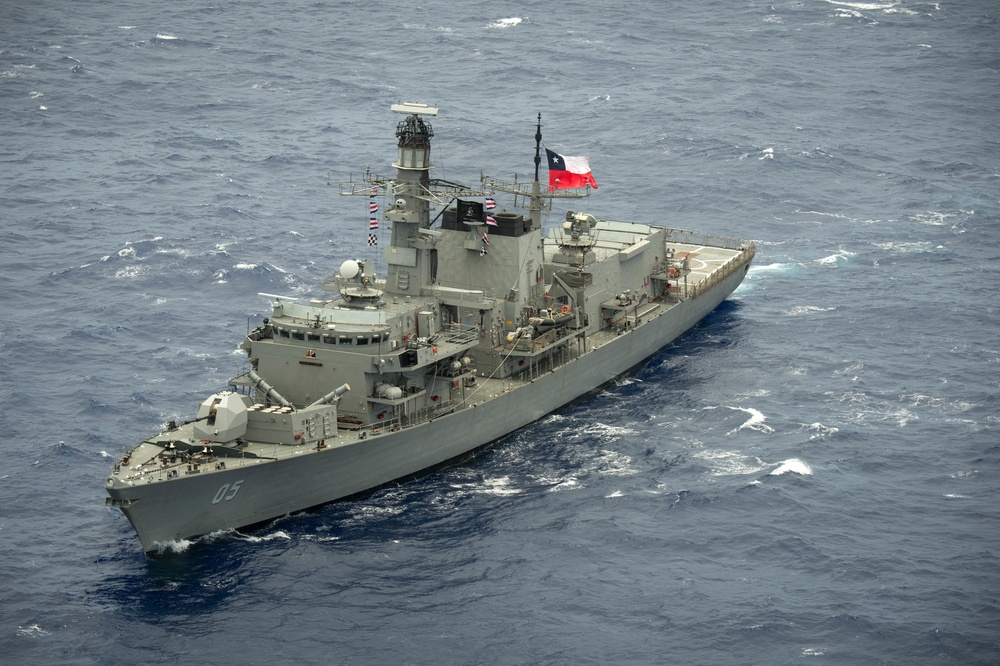 Forty Ships and Submarines Steam in Close Formation During RIMPAC - CNS Almirante Cochrane (FF 05)