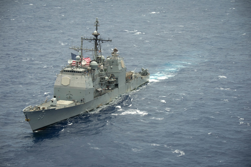 Forty Ships and Submarines Steam in Close Formation During RIMPAC - USS Mobile Bay (CG 53)