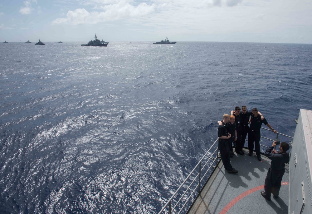 Forty Ships and Submarines Steam in Close Formation During RIMPAC