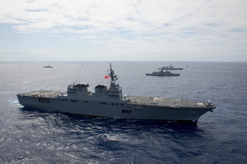 Forty Ships and Submarines Steam in Close Formation During RIMPAC - JS Hyuga (DDH 181)