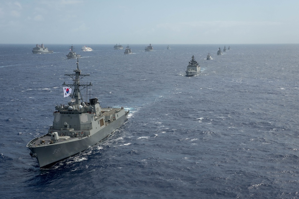 Forty Ships and Submarines Steam in Close Formation During RIMPAC - ROKS Sejong the Great (DDG 991)