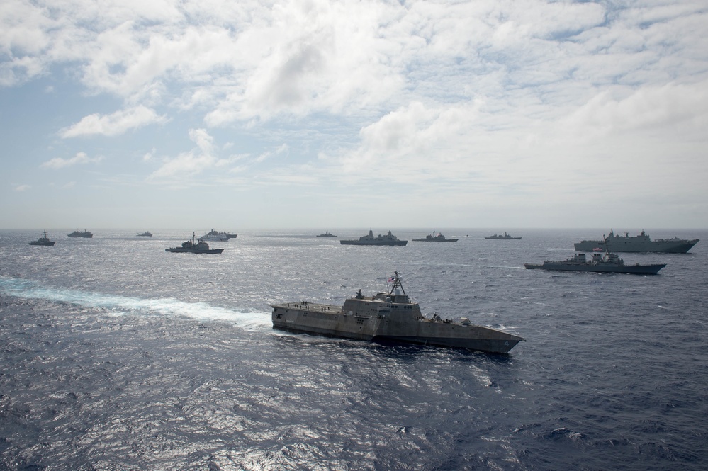 Forty Ships and Submarines Steam in Close Formation During RIMPAC