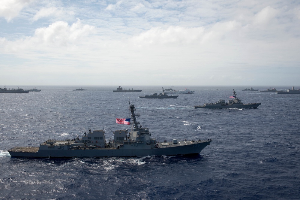 Forty Ships and Submarines Steam in Close Formation During RIMPAC