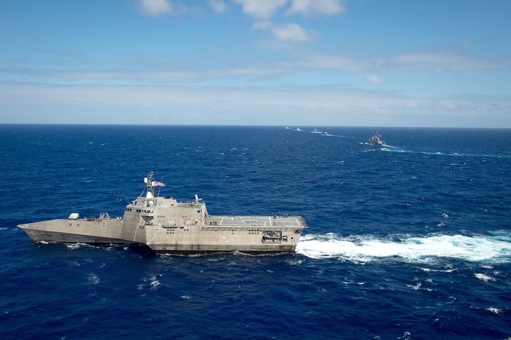 Forty Ships and Submarines Steam in Close Formation During RIMPAC