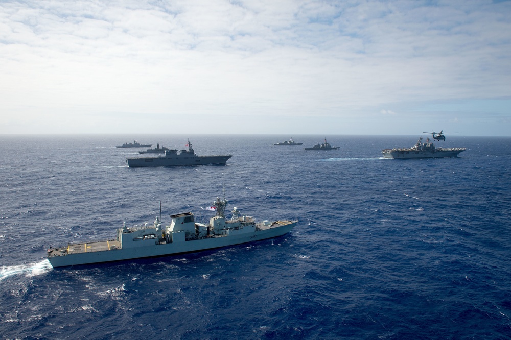 Forty Ships and Submarines Steam in Close Formation During RIMPAC