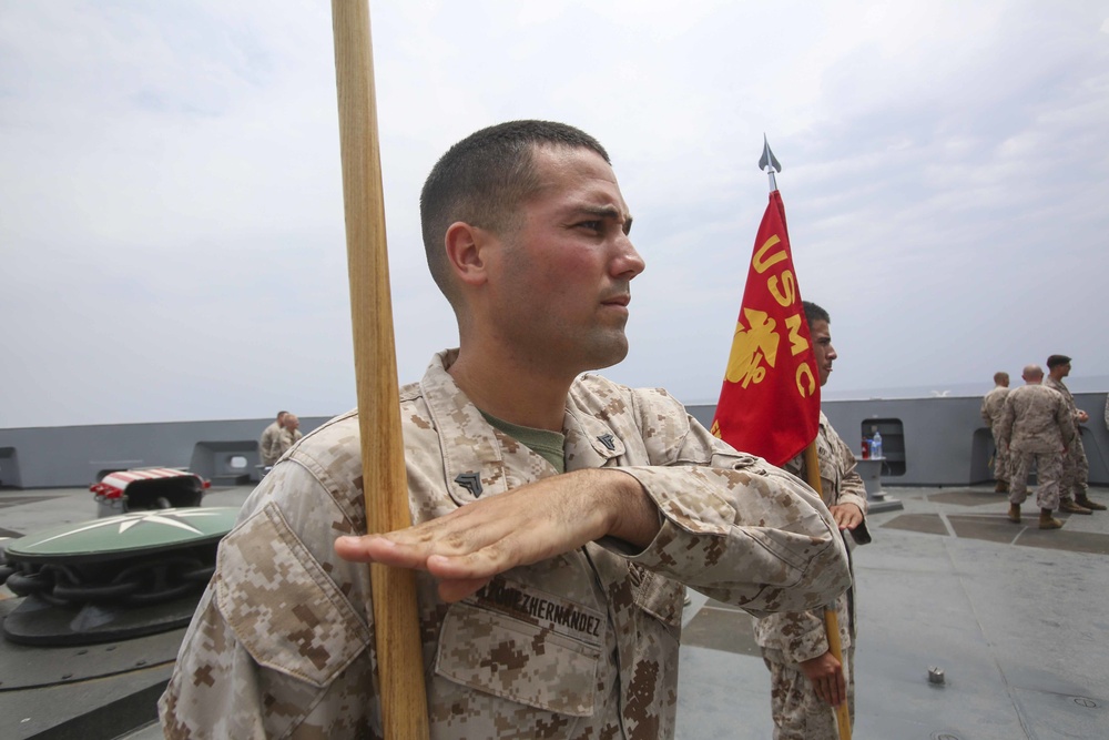 22nd MEU Marines, USS San Antonio Sailor train together in Corporals Course