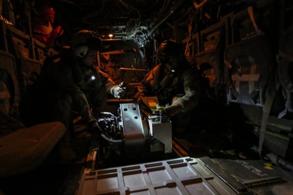 U.S Marines with Marine Medium Tiltrotor Squadron 363 hone aerial machine gun skills
