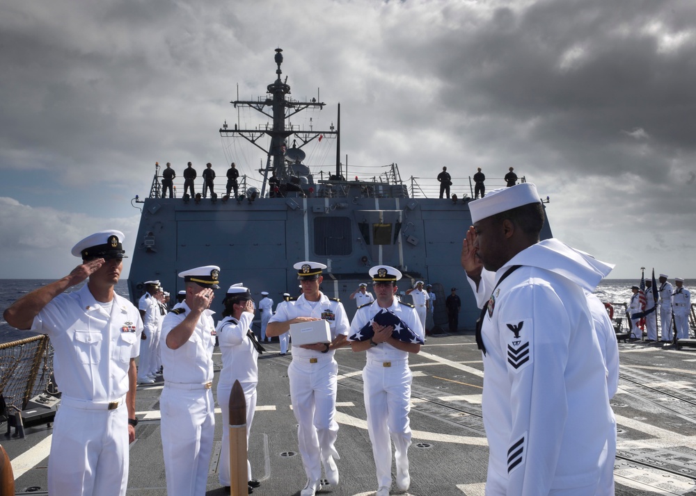 USS Pinckney conducts a Burial at Sea during RIMPAC 16
