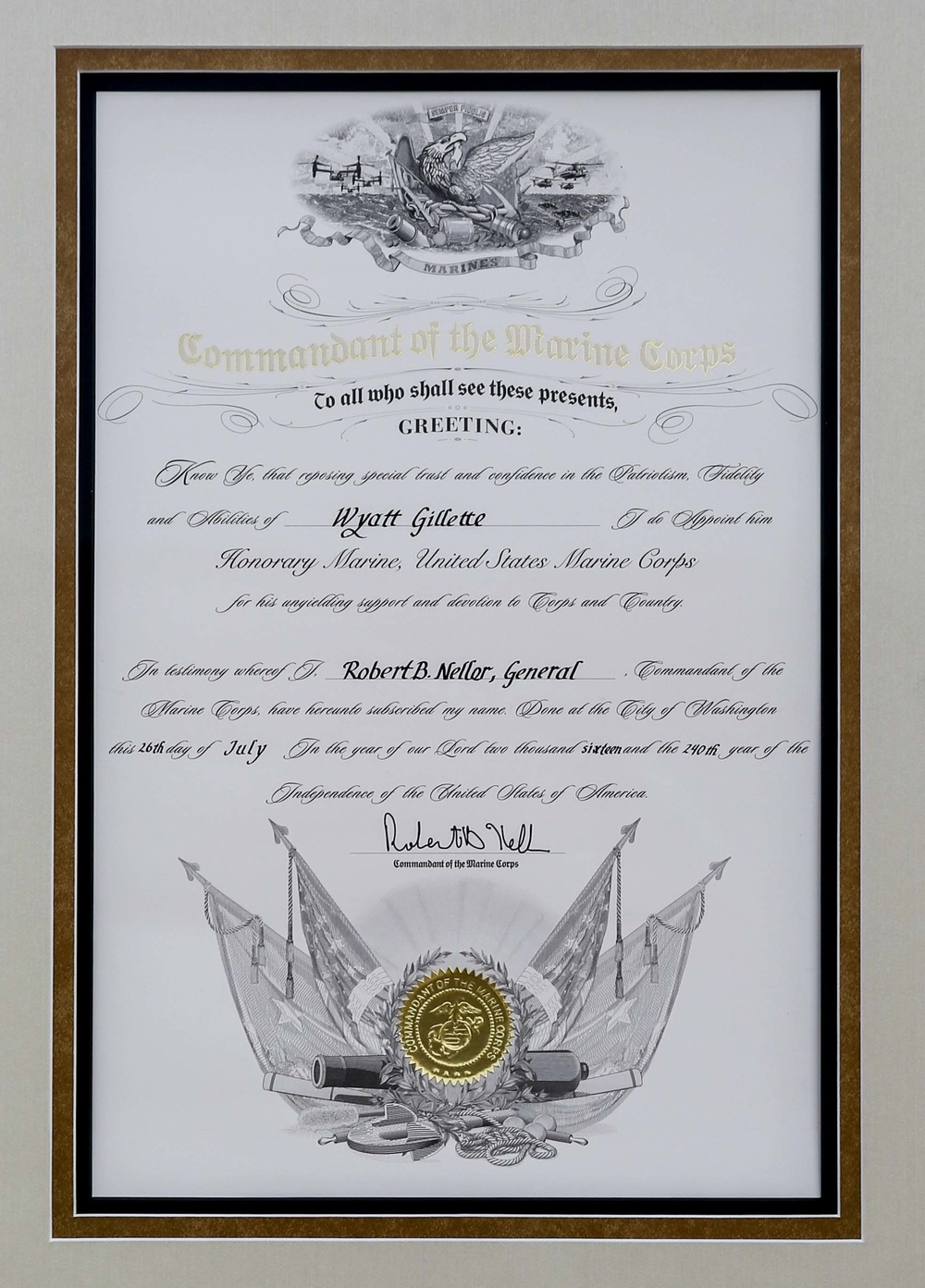 Wyatt Gillette's Honorary Marine Ceremony