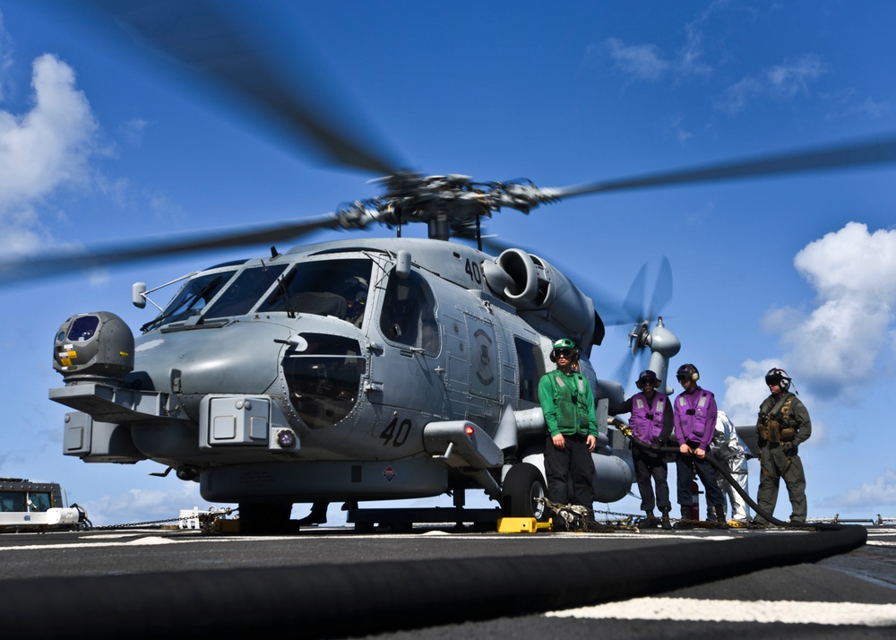 USS Shoup conducts flight operations during RIMPAC 16