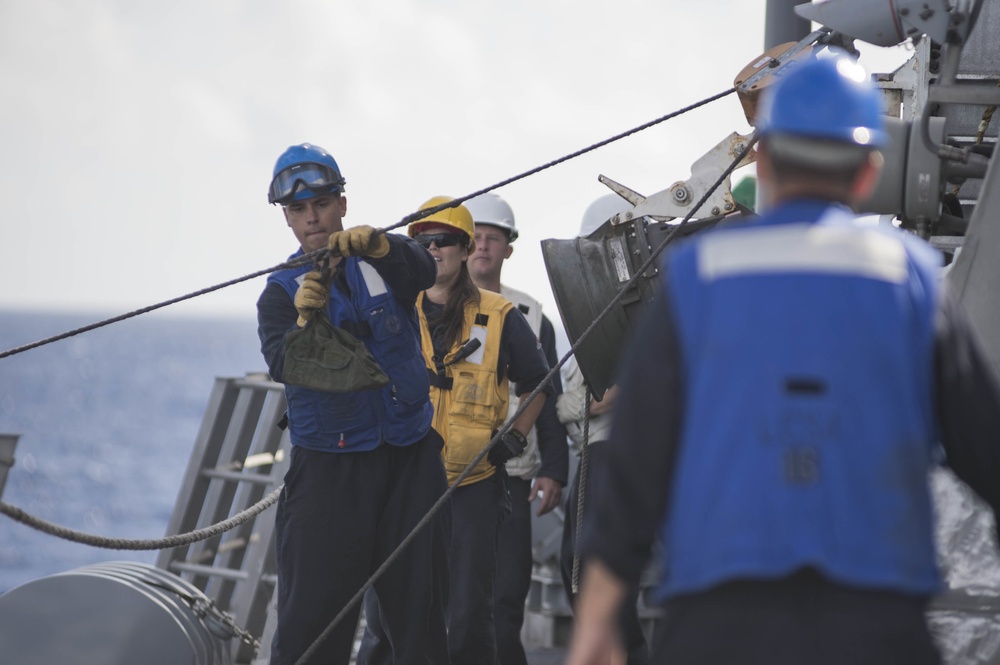 USS Coronado (LCS 4) conducts underway replenishment during RIMPAC