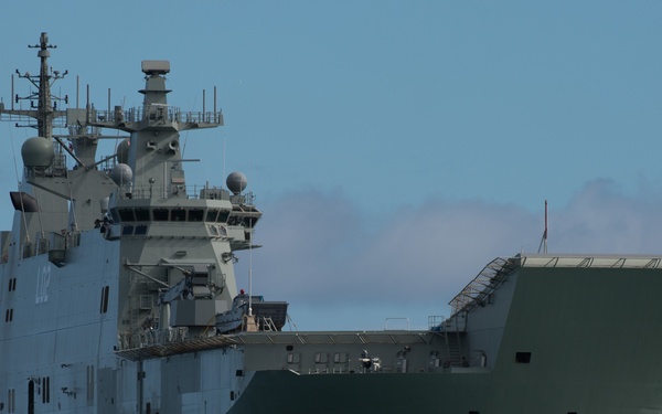 Royal Australian Navy Canberra Class Amphibious Ship HMAS Canberra (L02) Arrives at Joint Base Pearl Harbor-Hickam During RIMPAC