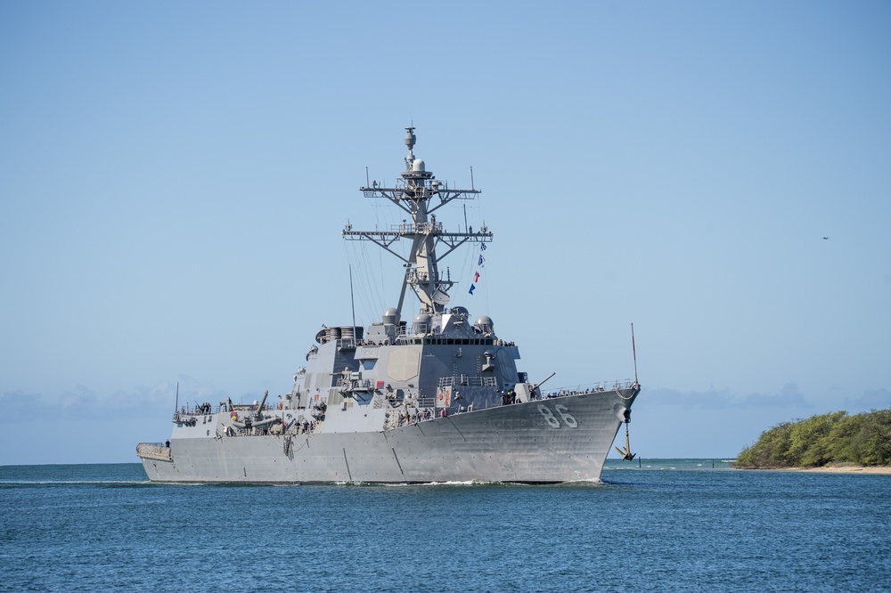 Arleigh Burke-Class Guided-Missile Destroyer USS Shoup (DDG 86) Arrives at Joint Base Pearl Harbor-Hickam During RIMPAC