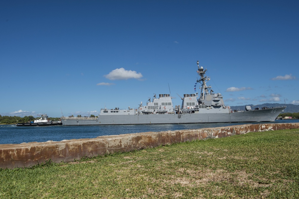 Arleigh Burke-Class Guided-Missile Destroyer USS Shoup (DDG 86) Arrives at Joint Base Pearl Harbor-Hickam During RIMPAC