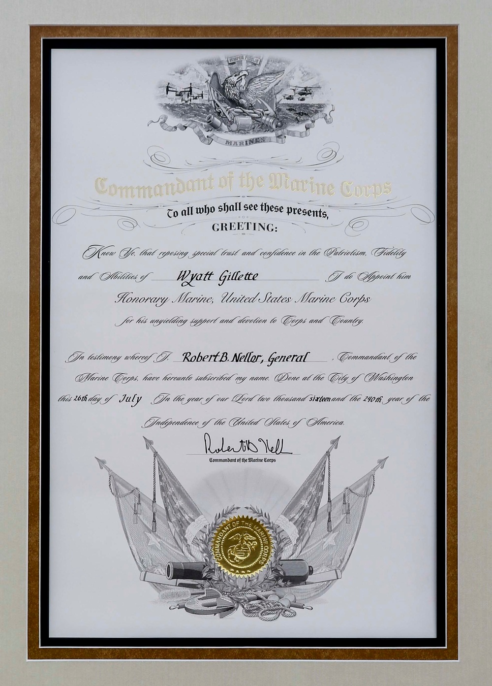 Wyatt Gillette's Honorary Marine Ceremony