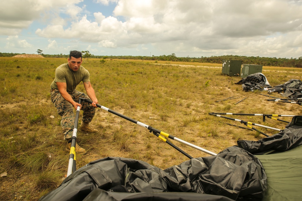 Engineer detachment with SPMAGTF-SC sets up command operations center