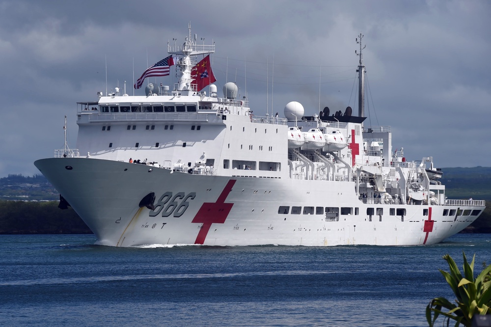 Chinese Navy hospital ship Peace Ark (866) departs Joint Base Pearl Harbor-Hickam following the conclusion of Rim of the Pacific 2016.