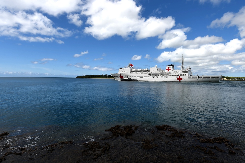 Chinese Navy hospital ship Peace Ark (866) departs Joint Base Pearl Harbor-Hickam following the conclusion of Rim of the Pacific 2016.