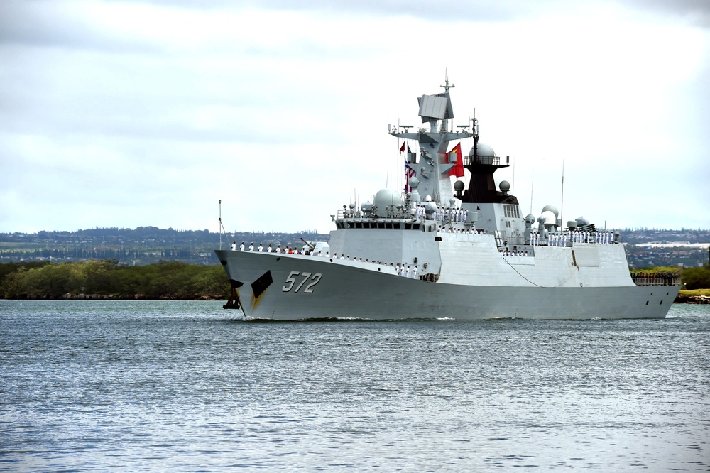 Chinese navy multirole ship Hengshui (FFG 572)departs Joint Base Pearl Harbor-Hickam following the conclusion of Rim of the Pacific 2016.