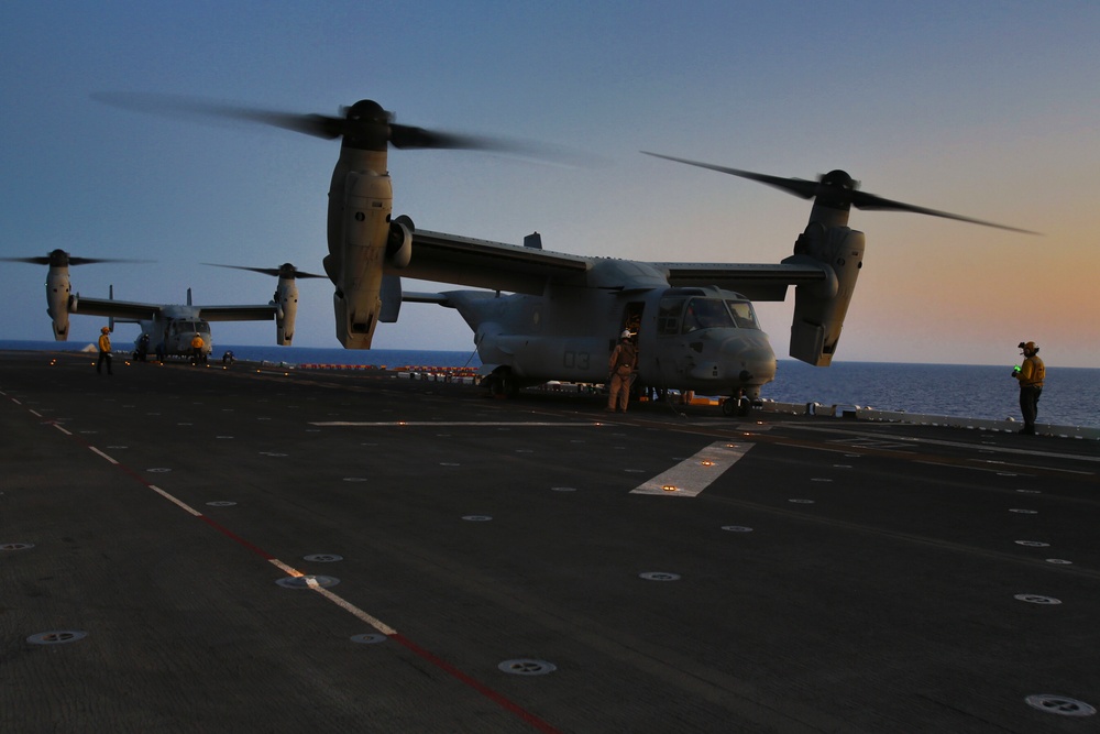 22nd MEU Marines and Wasp Sailors Conduct Flight Operations