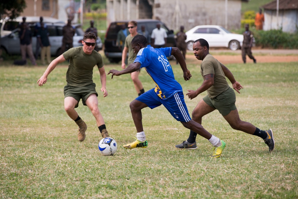 SPMAGTF-CR-AF Marines &amp; UPDF participate in a friendly soccer match