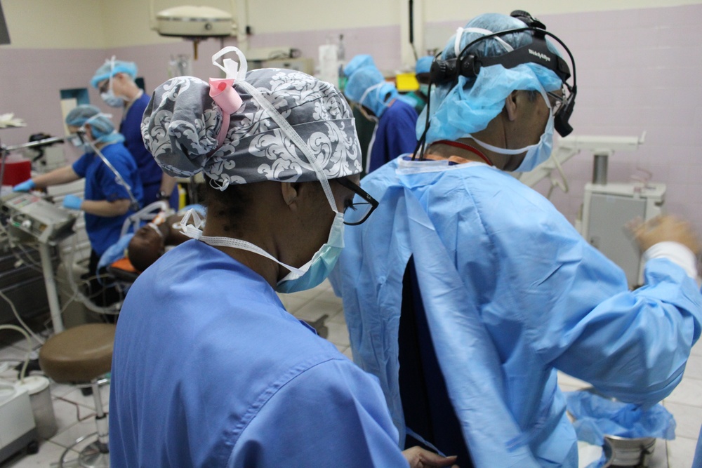 Army Reserve medical personnel prepare for surgery case in Chad hospital