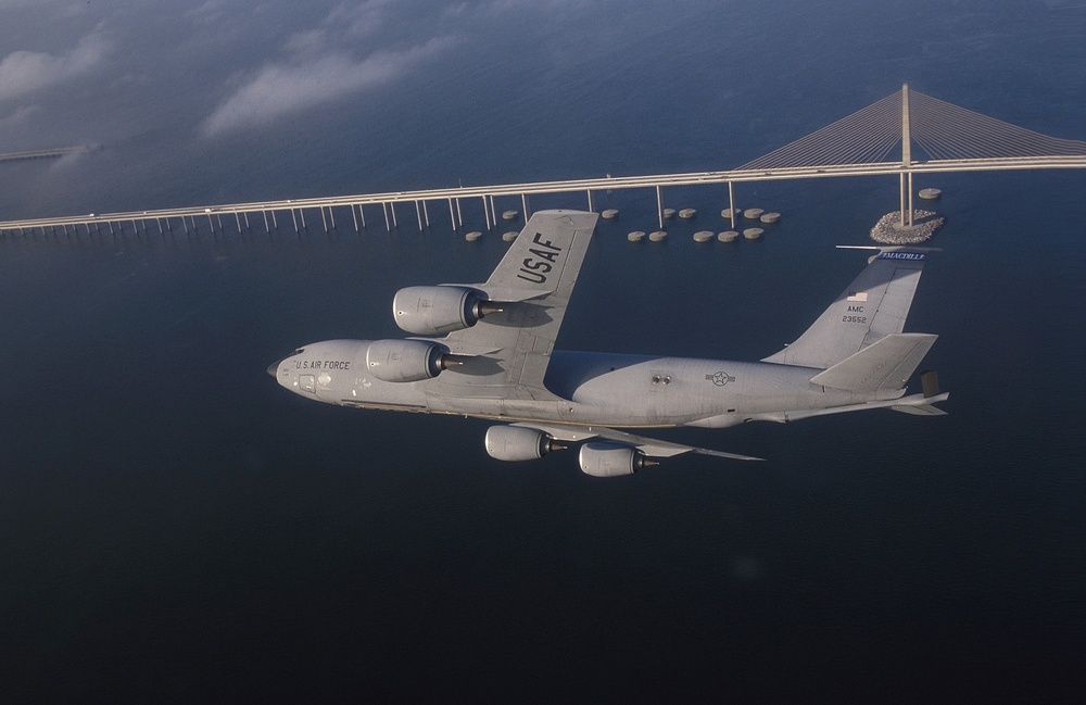 KC-135R Stratotanker over Sunshine Skyway Bridge