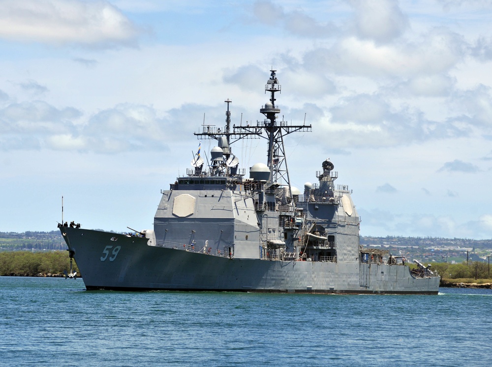 Guided-missile cruiser USS Princeton (CG 59) Departs Joint Base Pearl Harbor-Hickam Following the Conclusion of RIMPAC 2016