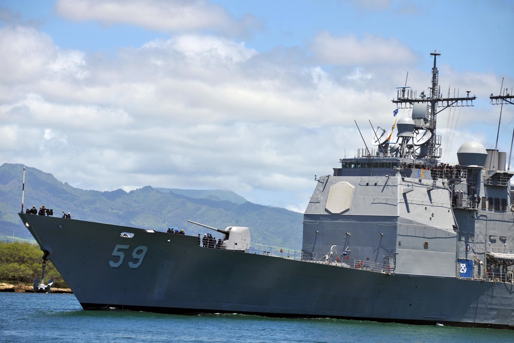 Guided-missile cruiser USS Princeton (CG 59) Departs Joint Base Pearl Harbor-Hickam Following the Conclusion of RIMPAC 2016