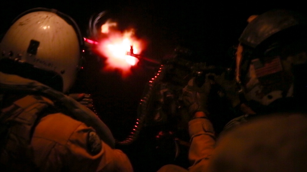 U.S Marines with Marine Medium Tiltrotor Squadron 363 hone aerial machine gun skills