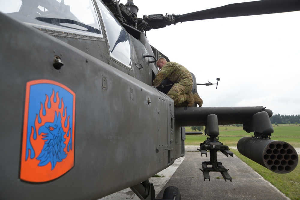 1st Battalion (Attack), 3rd Aviation Regiment, 12th Combat Aviation Brigade conducts an aerial gunnery at the 7th Army Training Command's Grafenwoehr Training Area