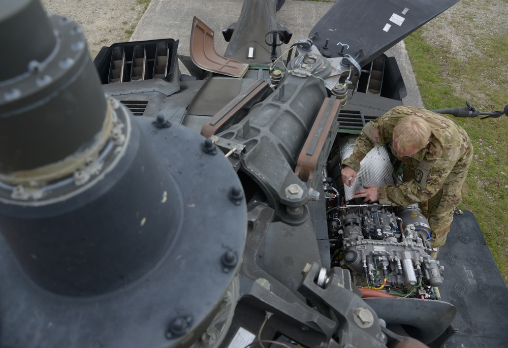 1st Battalion (Attack), 3rd Aviation Regiment, 12th Combat Aviation Brigade conducts an aerial gunnery at the 7th Army Training Command's Grafenwoehr Training Area