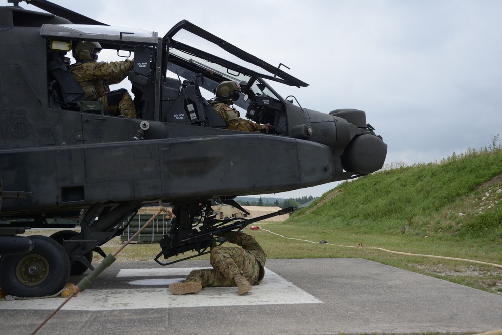 1st Battalion (Attack), 3rd Aviation Regiment, 12th Combat Aviation Brigade conducts an aerial gunnery at the 7th Army Training Command's Grafenwoehr Training Area