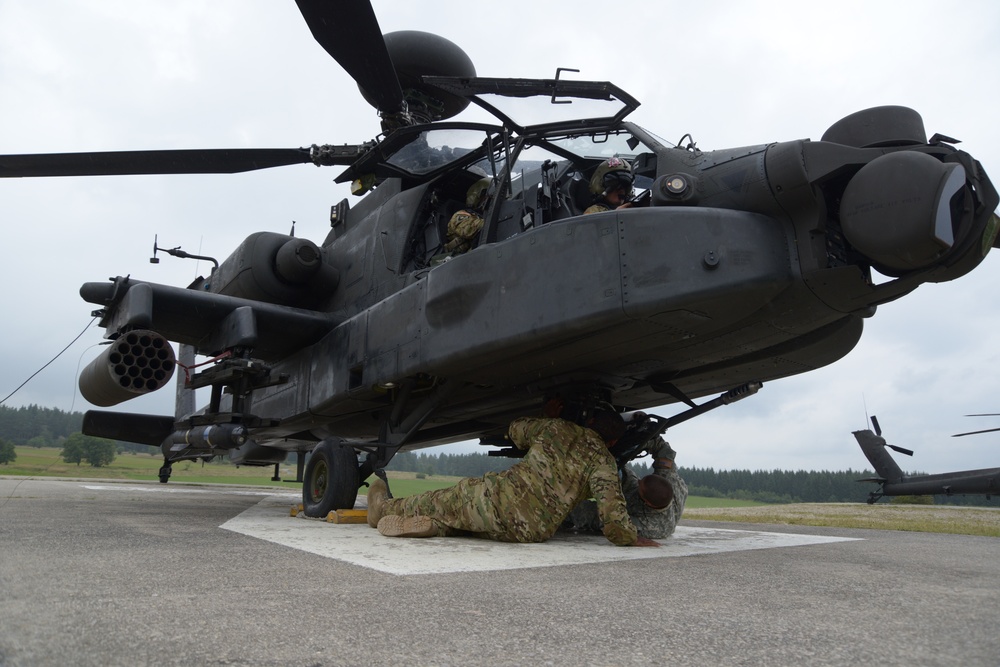 1st Battalion (Attack), 3rd Aviation Regiment, 12th Combat Aviation Brigade conducts an aerial gunnery at the 7th Army Training Command's Grafenwoehr Training Area