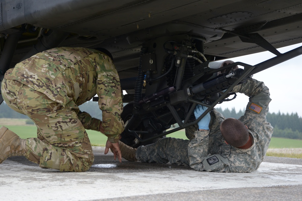 1st Battalion (Attack), 3rd Aviation Regiment, 12th Combat Aviation Brigade conducts an aerial gunnery at the 7th Army Training Command's Grafenwoehr Training Area