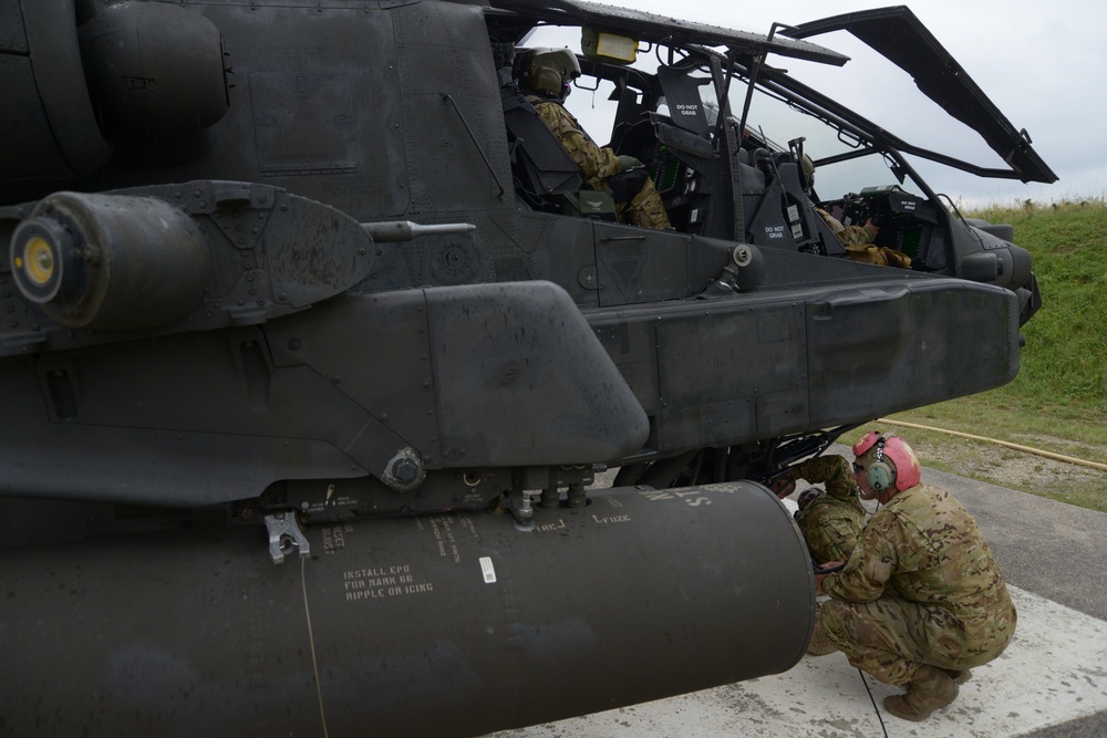 1st Battalion (Attack), 3rd Aviation Regiment, 12th Combat Aviation Brigade conducts an aerial gunnery at the 7th Army Training Command's Grafenwoehr Training Area