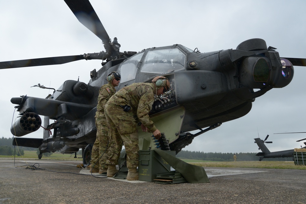 1st Battalion (Attack), 3rd Aviation Regiment, 12th Combat Aviation Brigade conducts an aerial gunnery at the 7th Army Training Command's Grafenwoehr Training Area