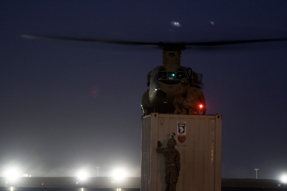 40th CAB practices night sling load movements at Camp Buehring, Kuwait