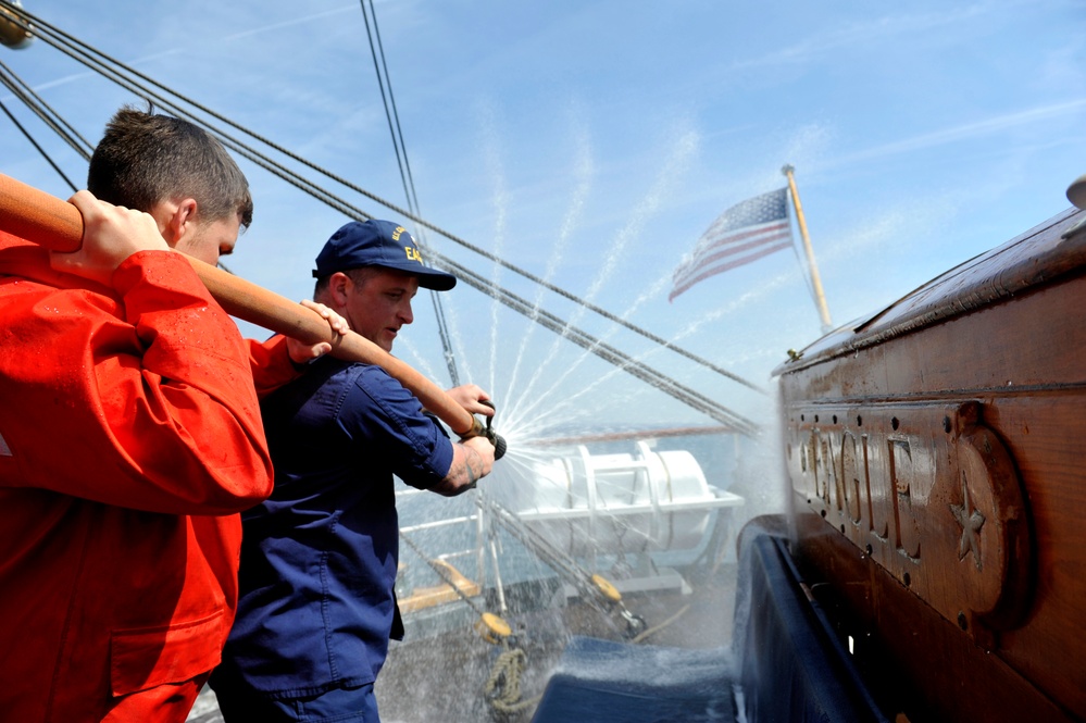 Coast Guard Officer Candidates learn critical damage control skills aboard Eagle