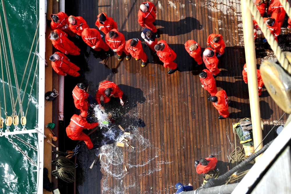 Coast Guard Officer Candidates learn critical damage control skills aboard Eagle