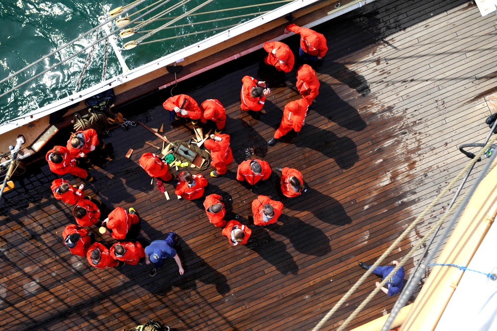 Coast Guard Officer Candidates learn critical damage control skills aboard Eagle