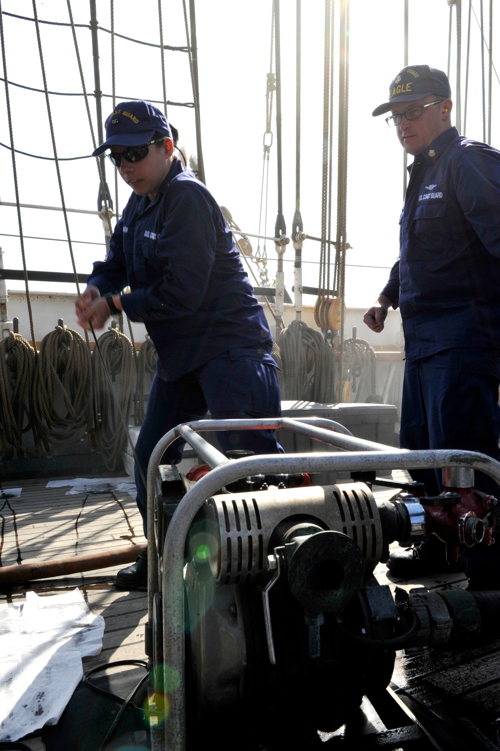 Coast Guard Officer Candidates learn critical damage control skills aboard Eagle