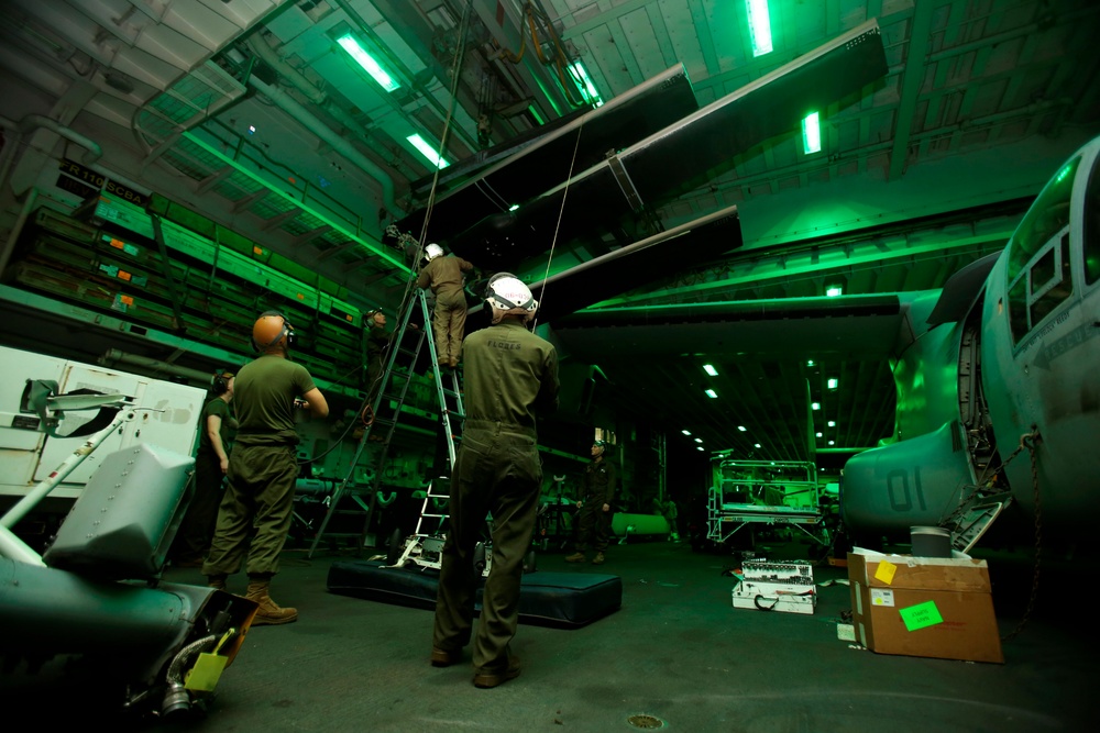 22nd MEU Marines Conduct Aircraft Maintenance Aboard Wasp