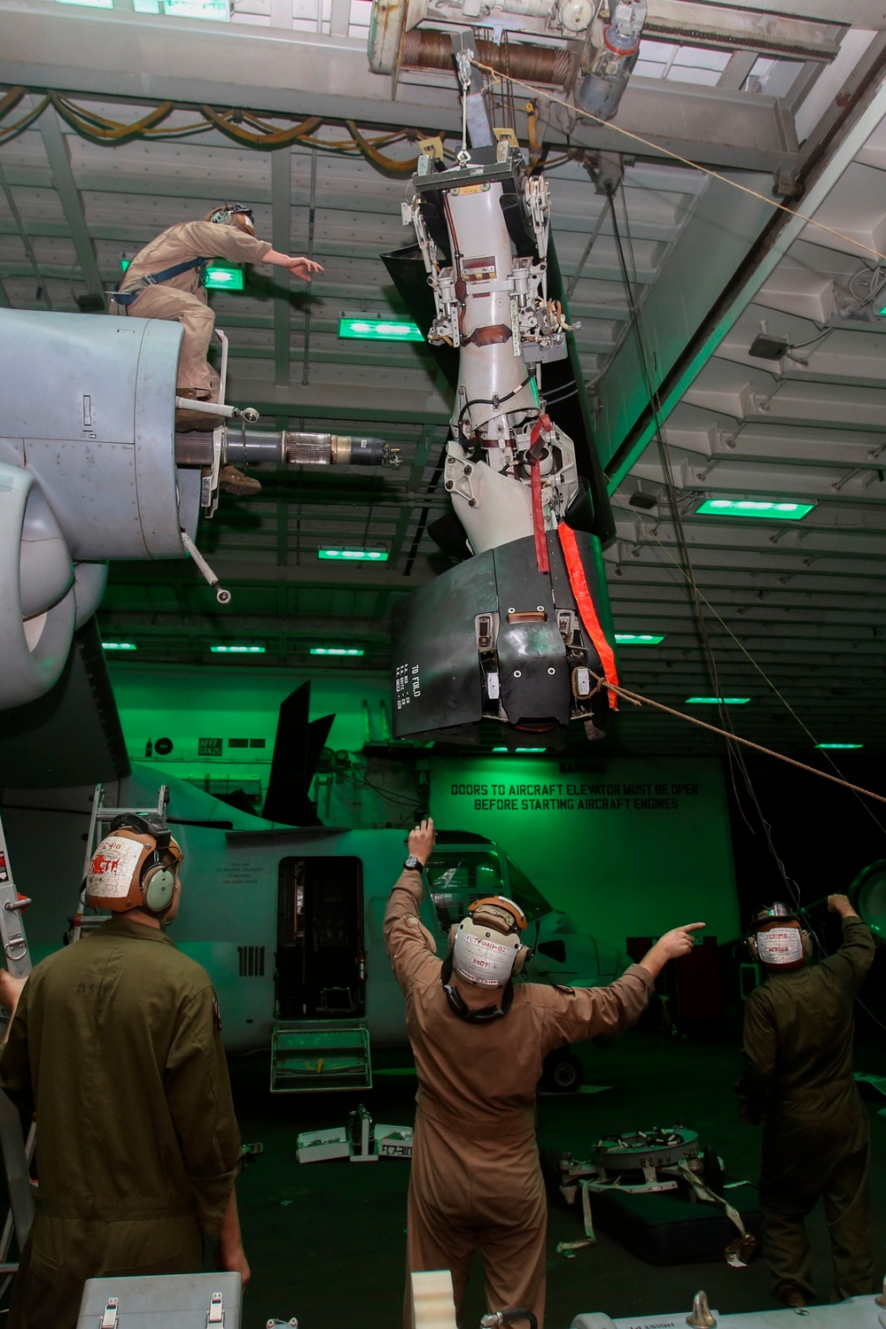 22nd MEU Marines Conduct Aircraft Maintenance Aboard Wasp