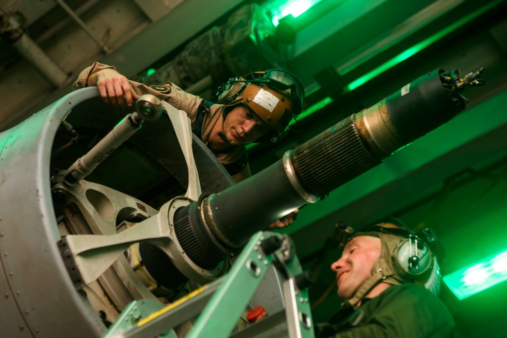 22nd MEU Marines Conduct Aircraft Maintenance Aboard Wasp