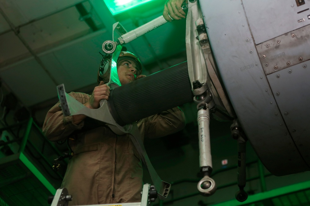 22nd MEU Marines Conduct Aircraft Maintenance Aboard Wasp