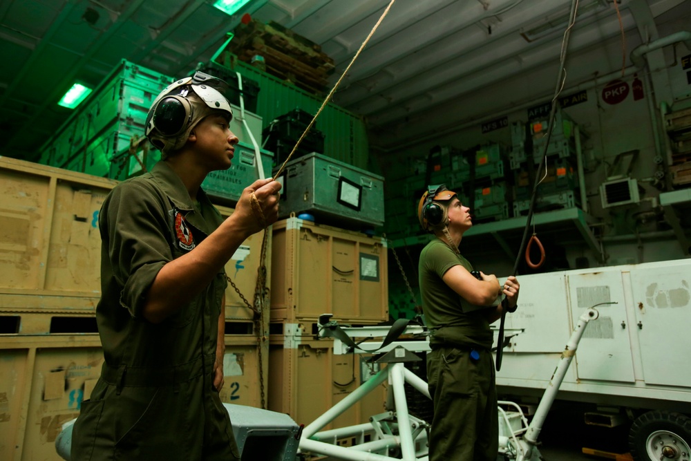 22nd MEU Marines Conduct Aircraft Maintenance Aboard Wasp